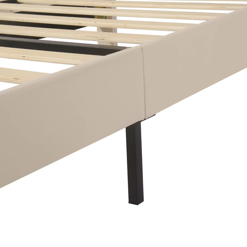 Polsterbett mit höhenverstellbarem Kopfteil und Lattenrost, ohne Matratze, 90×200 cm, Beige