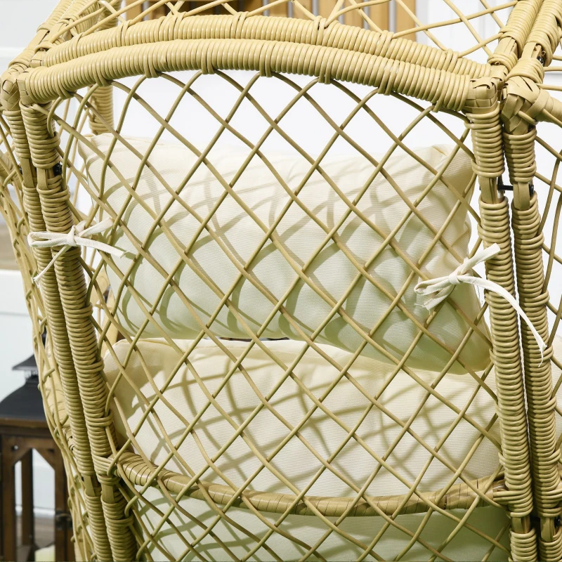 Outsunny Poltrona de Exterior de Vime PE com Almofadas Encosto Acolchoado Pés Ajustáveis e Estrutura de Metal 88x85x143 cm Natural e Creme