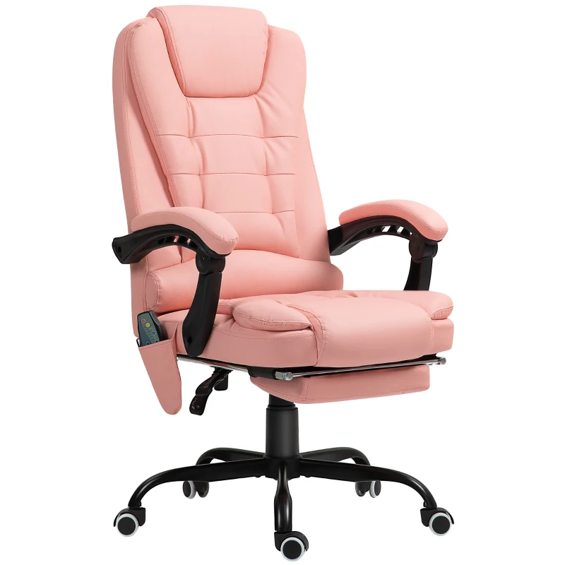 Vinsetto Cadeira de Massagem com 7 Pontos de Massagem Reclinável com Apoio para os Pés e Controlo Remoto 67x67x111-121 cm Rosa