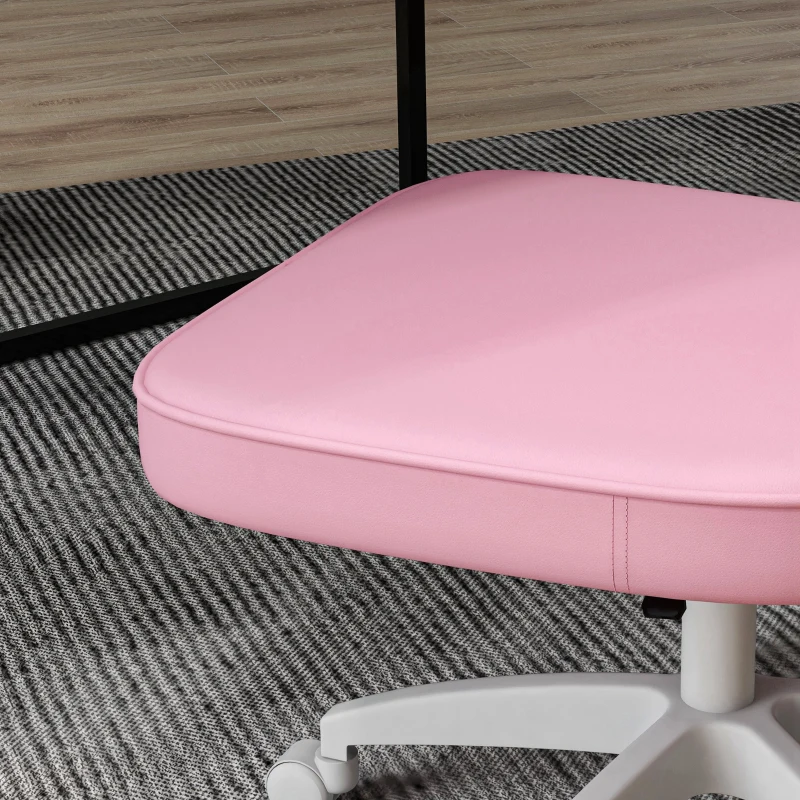 Vinsetto Cadeira de Escritório Estofada em PU com Altura Ajustável Sem Braços Cadeira de Estudo Dormitório 46x59x82-92 cm Rosa
