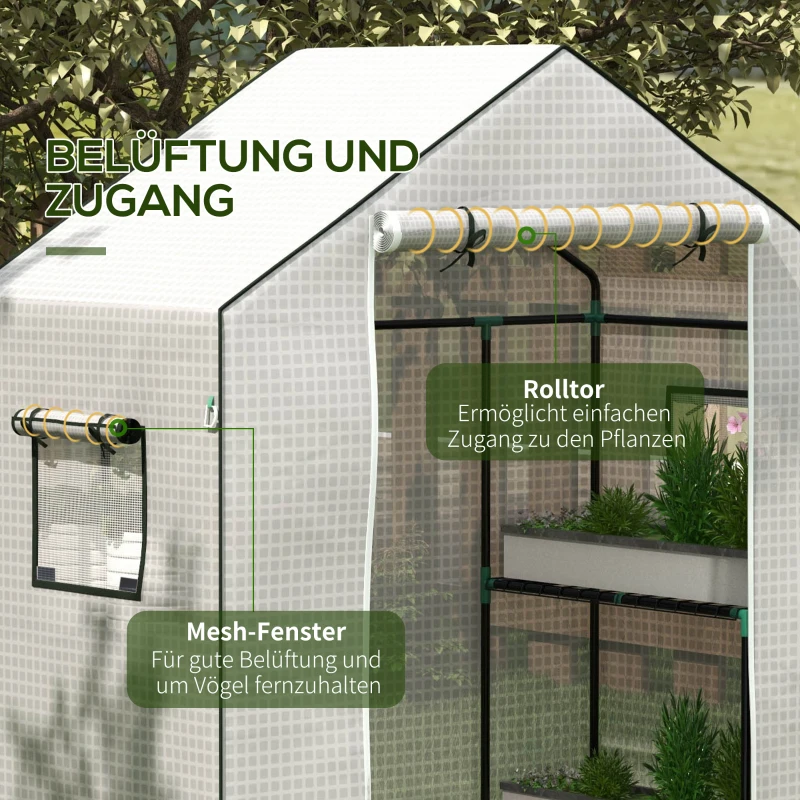 Outsunny Vervangfolie voor Kas, Vervangingshoes met UV-Bescherming, Roldeur, Zijramen, 140 x 73 x 190 cm, Wit