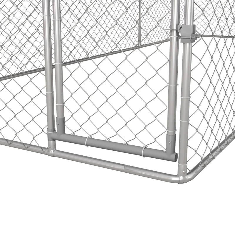 PawHut Canil de Exterior para Cães Parque para Cães com 1 Porta Estrutura de Aço Toldo Impermeável e Anti-UV 600x230x230 cm Prata