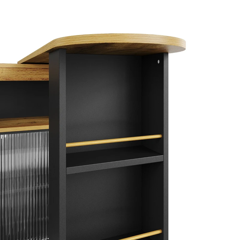 Moderno tavolo bar estensibile e mobile, con LED, grande spazio di stoccaggio, adatto a cucine, ristoranti e bistrot, 138-204×39×105 cm, Nero