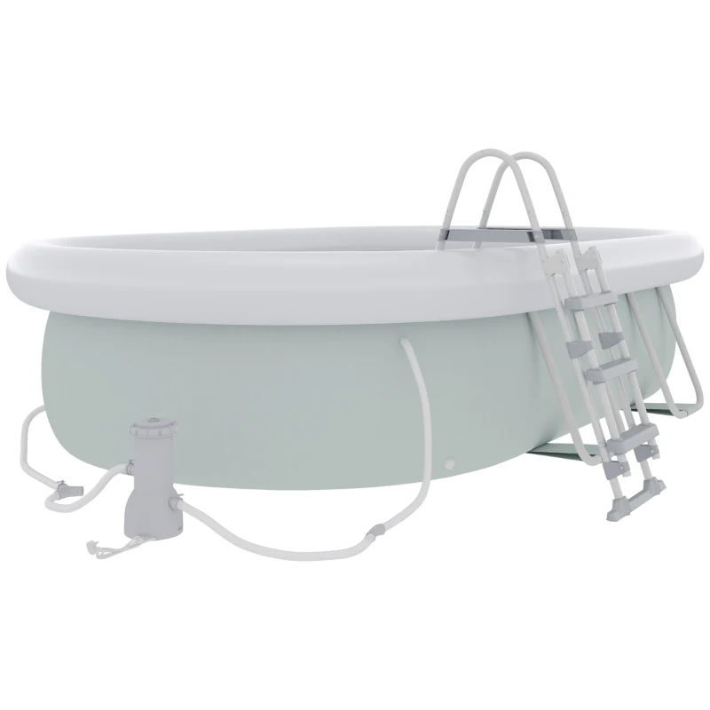 Outsunny Piscina Supraterana de Inot, Piscina cu Cadru din Otel Dreptunghiulara Negonflabila, cu Pompa de Filtrare, Scara de Siguranta pentru 1-8 Persoane, Gri