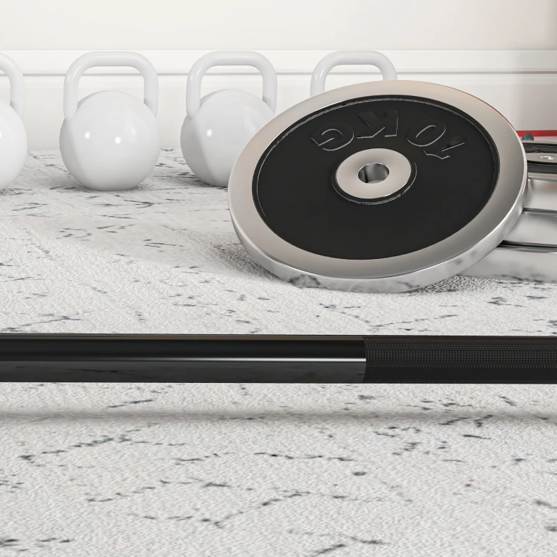 SPORTNOW Barra de Pesos de Aço180 cm Ø50 mm com 2 Grampos Carga 200 kg Barra Olimpica para Discos de Ø5 cm Prata e Preto
