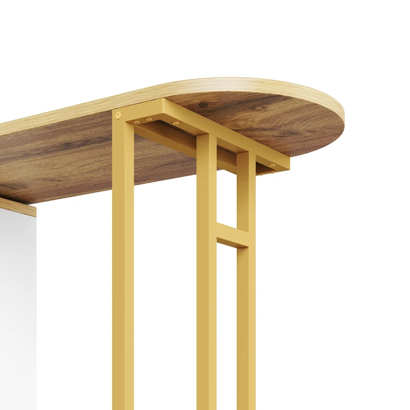 Mesa de bar extensible con almacenamiento, Mesa de bar moderna con LED, Mesa alta móvil con puertas correderas, 138-204×39×105 cm, Blanco