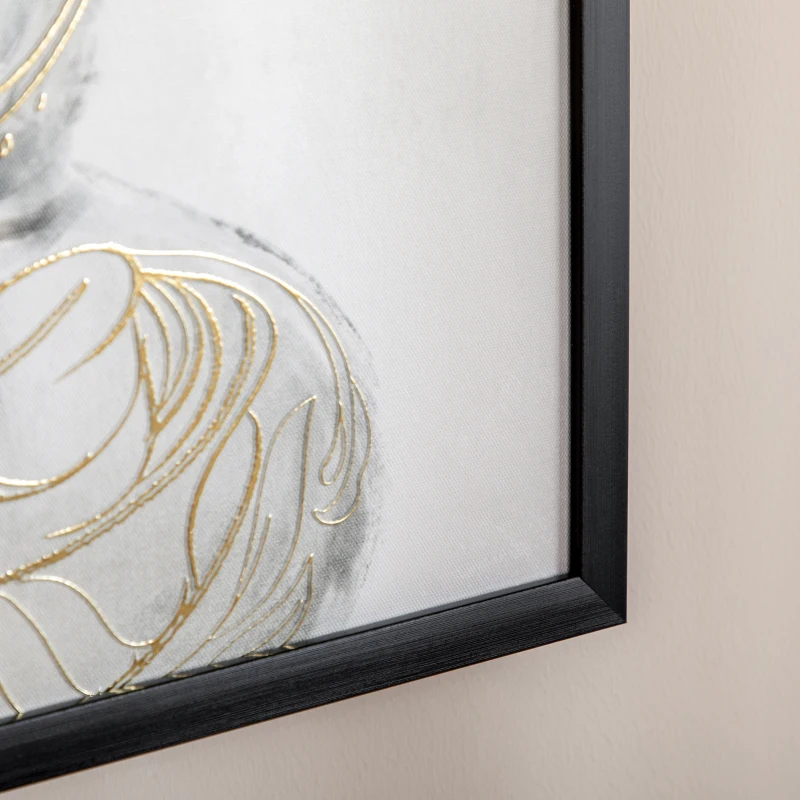 HOMCOM Pintura em Lona de Buda 83x83cm com Textura Dourada Impressão Artistica Quadro de Parede para Decoração Multicor