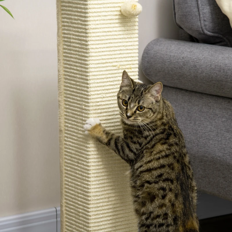 PawHut Poste Arranhador para Gatos com Poste de Sisal e Bola Suspensa para Interior 38x38x80cm Carvalho