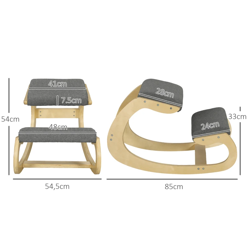 HOMCOM Ergonomische schommelende kniehocker voor thuiskantoor, verbetert de lichaamshouding, Grijs