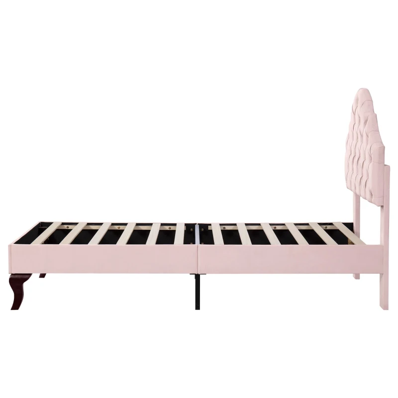 Letto imbottito con testiera regolabile in altezza e rete a doghe, senza materasso, 90×200 cm, Rosa