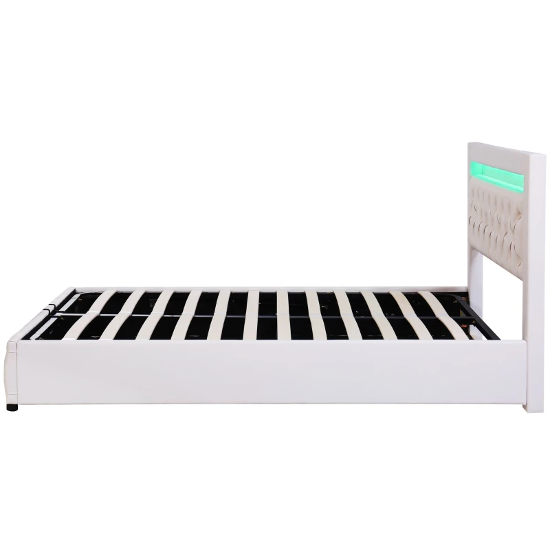 Polsterbett mit Lattenrost und Stauraum, LED-Beleuchtung, ohne Matratze, 160 x 200 cm, Weiß