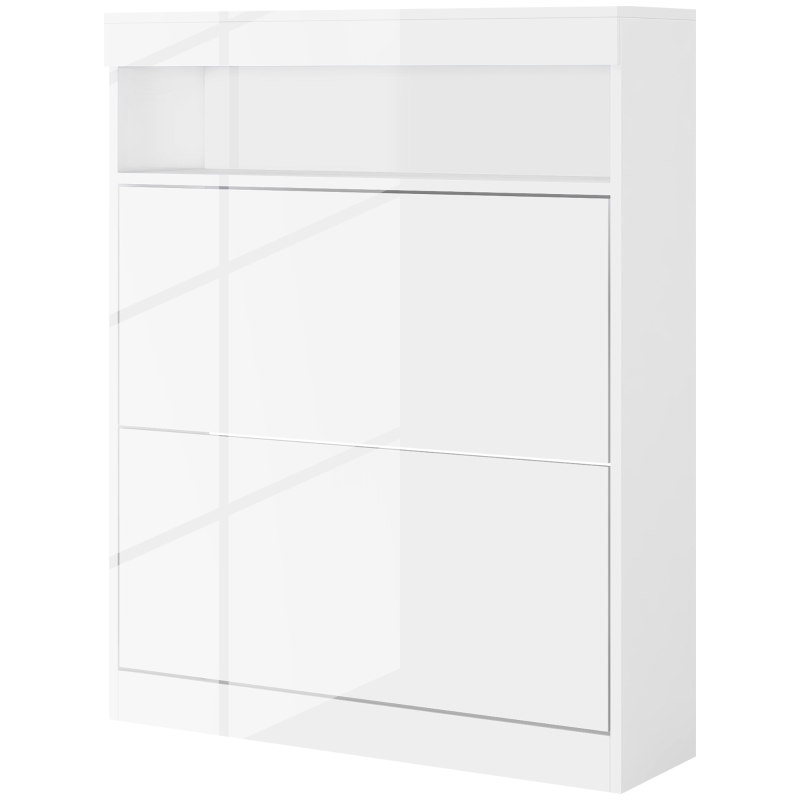 HOMCOM 16 Shoe Pair Storage Cabinet, with Flip Doors - High Gloss White