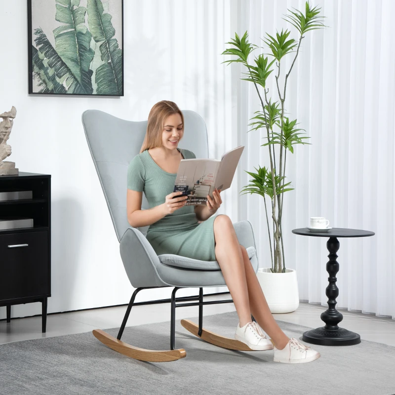 HOMCOM Schommelstoel met Zachte Bekleding in Samtlook, Inclusief Lendekussen, tot 120 kg, 67 x 85 x 112 cm, Lichtgrijs(m-2)