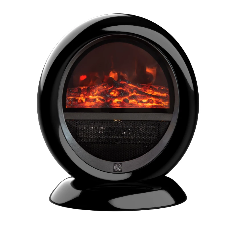 HOMCOM Freestanding Electric Fireplace Indoor Space Table Top Heater with Realistic Flame Effect, Rotatable Head, Overheating Protection, 1500W, Black