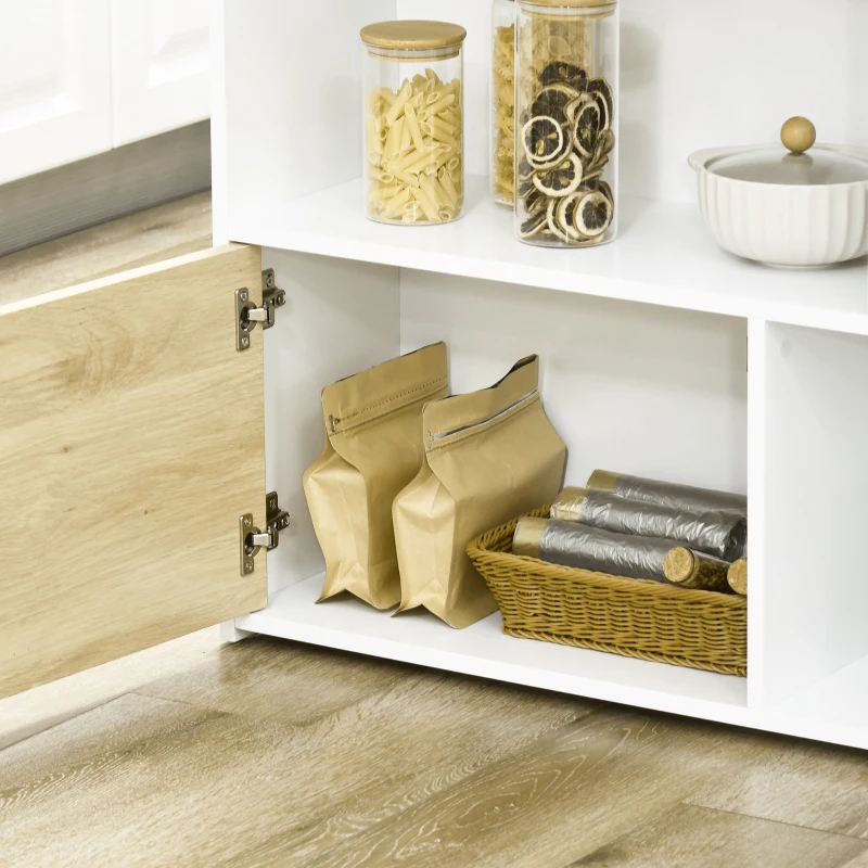 HOMCOM Masa pentru Bar Moderna si Extensibila din MDF pentru 2 Persoane cu 4 Rafturi deschise si Dulapior, 116x79.5x91 cm, Alb si Lemn natur(m-8)