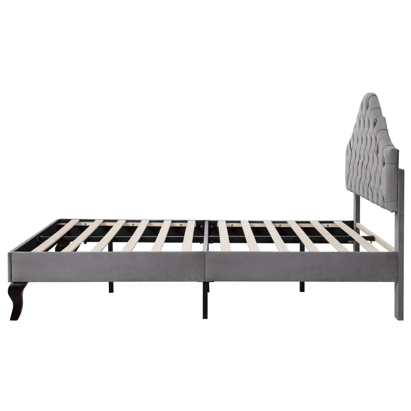 Cama tapizada con cabecero ajustable en altura y somier, sin colchón, 140×200 cm, Gris