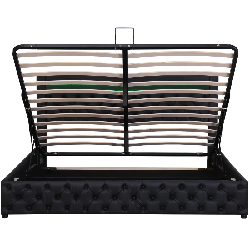 Letto imbottito con rete a doghe, spazio di stoccaggio e illuminazione LED, senza materasso, 180×200 cm, Nero