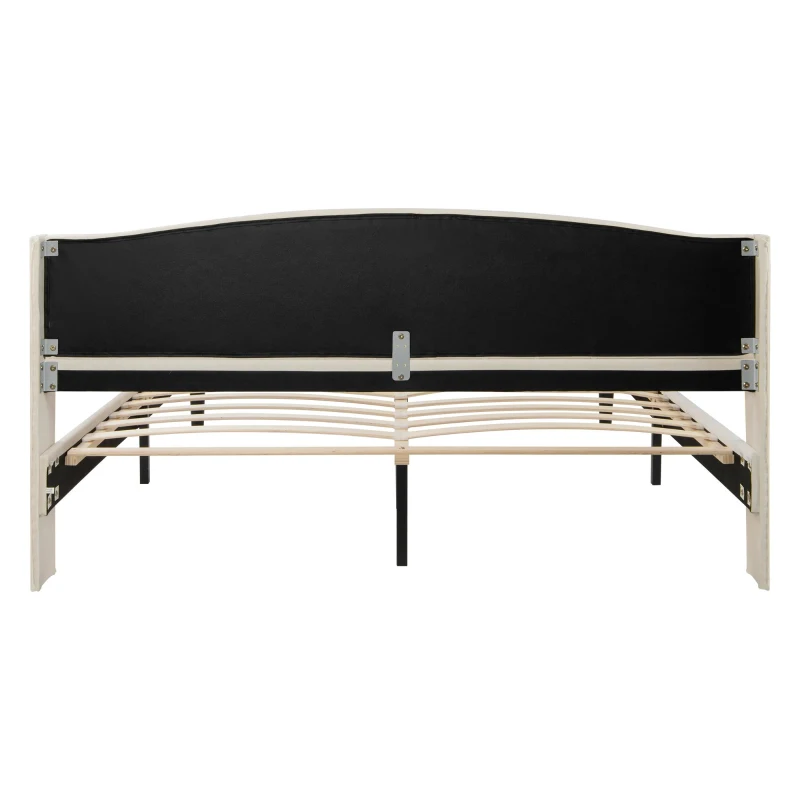 Cama acolchada suave con cabecero aterciopelado y decoración de botones, placas de madera estables, sin colchón, 140×200 cm, Beige
