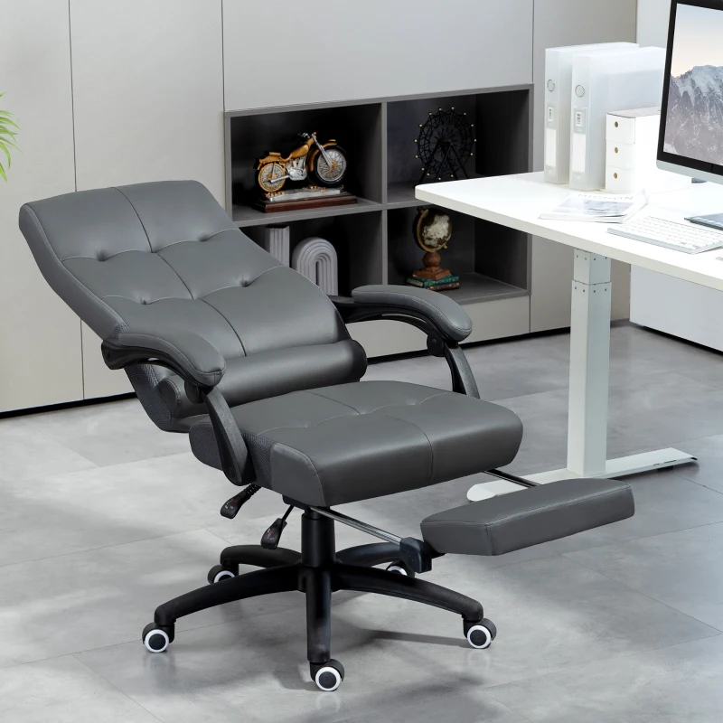Vinsetto Cadeira de Escritório Ergonómica Giratória Reclinável Estofada em PU com Altura Ajustável 65x65x118-125 cm Cinza Escuro