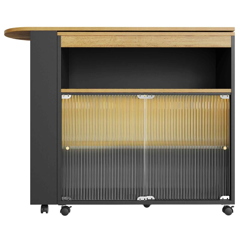 Moderno tavolo bar estensibile e mobile, con LED, grande spazio di stoccaggio, adatto a cucine, ristoranti e bistrot, 138-204×39×105 cm, Nero