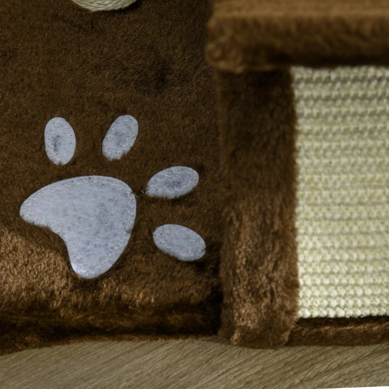 PawHut Cat Tree, Cat Tower for Kittens, Small Cat Condo with Rotatable Top Bar, Sisal Scratching Post, Tunnel, Dangling Balls - Brown
