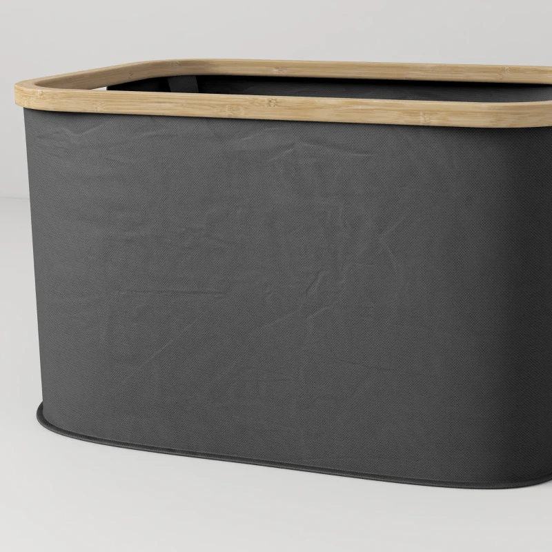HOMCOM Coș Pliabil pentru Rufe de 36L cu Mânere, Coș pentru Rufe din Bambus și Poliester, 44,3x33,3x26,5 cm, Negru