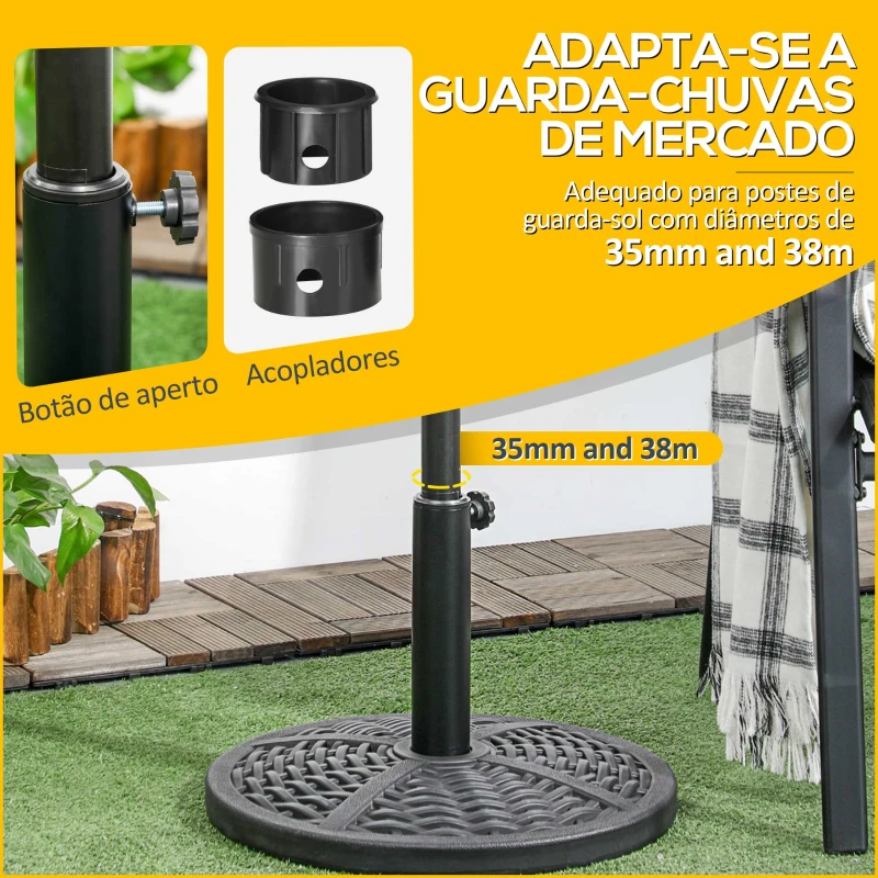 Outsunny Base de Chapéu de Sol Redonda Suporte para Chapéu de Sol Preenchido de Cimento Peso 9,5 kg para Mastros de Ø38/48 mm Preto
