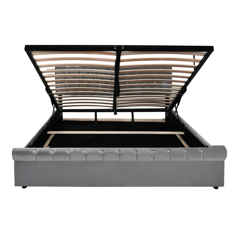 Polsterbett mit höhenverstellbarem Kopfteil und Lattenrost, ohne Matratze, 180×200 cm, Grau