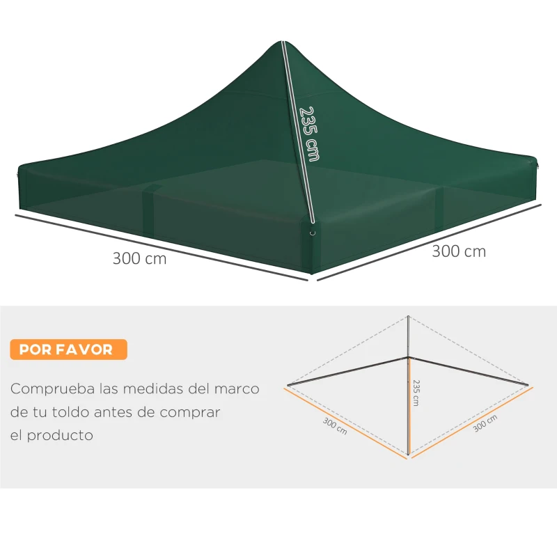 Outsunny Toldo de Substituição 3x3 m para Pérgola de Jardim Cobertura de Substituição para Tenda Dobrável Verde Escuro