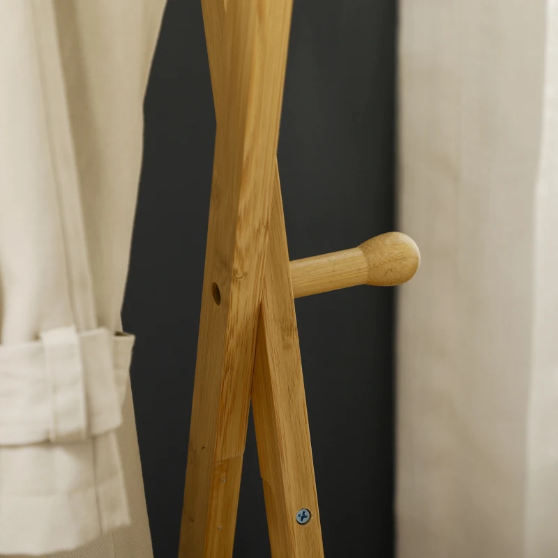 HOMCOM Suporte para Cabides de Bambu com Prateleira para Sapatos 2 Barras e 2 Ganchos 74x42x150 cm Madeira