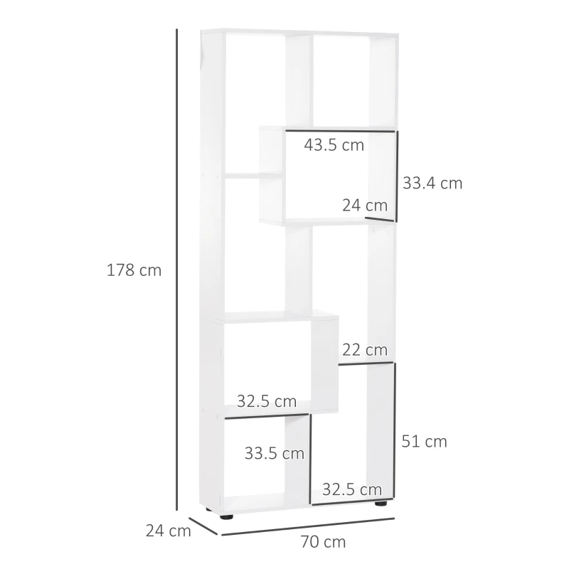 HOMCOM Libreria Scaffale Moderna di Design a 8 Ripiani in Legno Truciolare, Arredamento Casa e Ufficio, 70x24x178cm Bianco