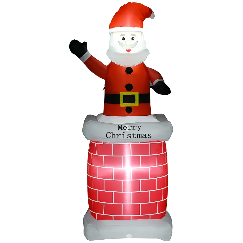 HOMCOM Pai Natal Insuflável com Chaminé 2 Luzes LED e Insuflador Elétrico Decoração de Natal 80x70x210 cm Multicor