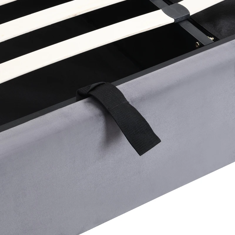 Letto imbottito con contenitore idraulico e tre cassetti, rete a doghe con testiera, senza materasso, 180×200 cm, Grigio