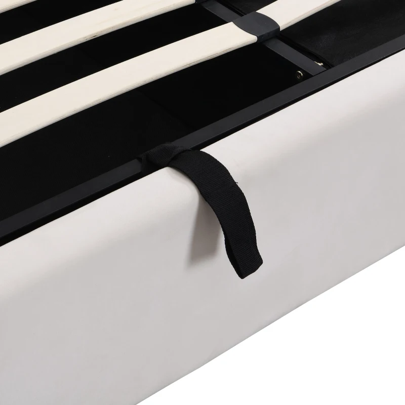 Polsterbett mit hydraulischem Bettkasten und drei Schubladen, Lattenrost mit Kopfteil, ohne Matratze, 180×200 cm, Weiß