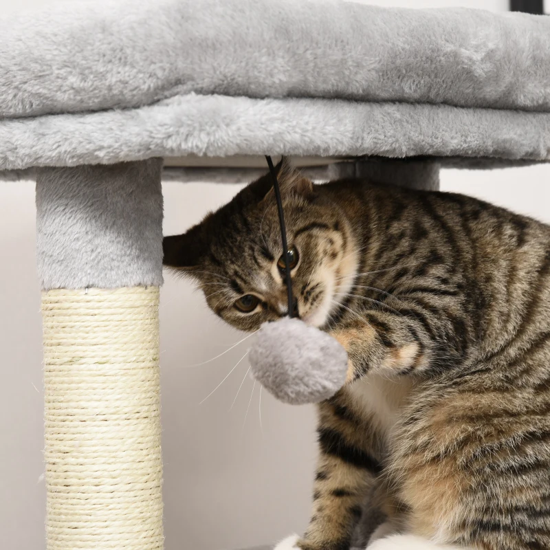 PawHut Arranhador para Gatos Médios com Casa Plataforma Bola Brinquedo Arranhador e Postes de Sisal 48x48x85 cm Cinza