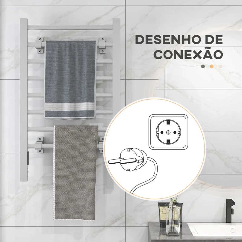 HOMCOM Toalheiro Elétrico de Parede ou Solo 150 W com Função de Temporizador e 8 Barras para Casa de Banho 53x35x90 cm Prata