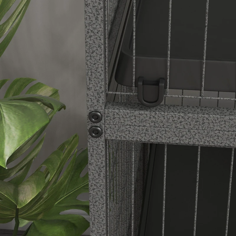 PawHut Gaiola para Roedores 80x52x128 cm Casa de 4 Alturas com Rampas Suspensa Rede Bandeja Removível Rodas Cinza Prateado