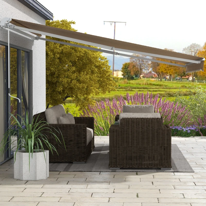 Outsunny Toldo Manual Retrátil 350x250 cm com Manivela de Metal Impermeável e Anti-UV para Jardim Terraço Janelas Cinza e Amarelo
