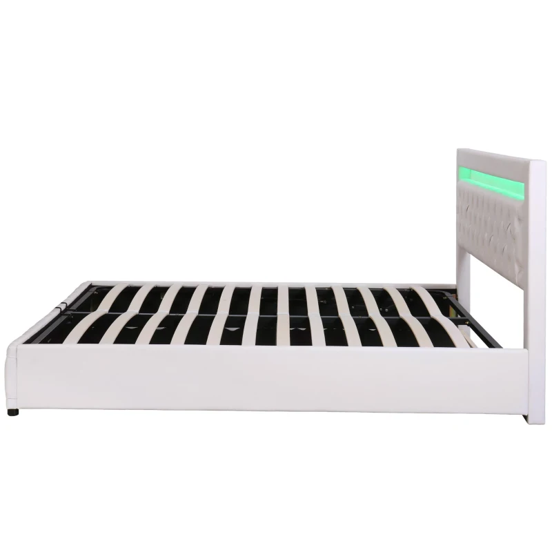 Polsterbett mit Lattenrost und Stauraum, LED-Beleuchtung, ohne Matratze, 180 x 200 cm, Weiß
