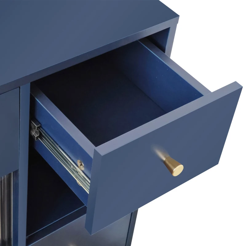 Credenza portaoggetti autoportante con Ante in Vetro e Luci LED, 130×40×80 cm, Blu