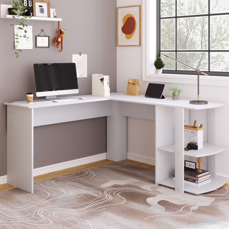 Scrivania Angolare a L Bianca 120x140x75cm in Legno Multistrato con