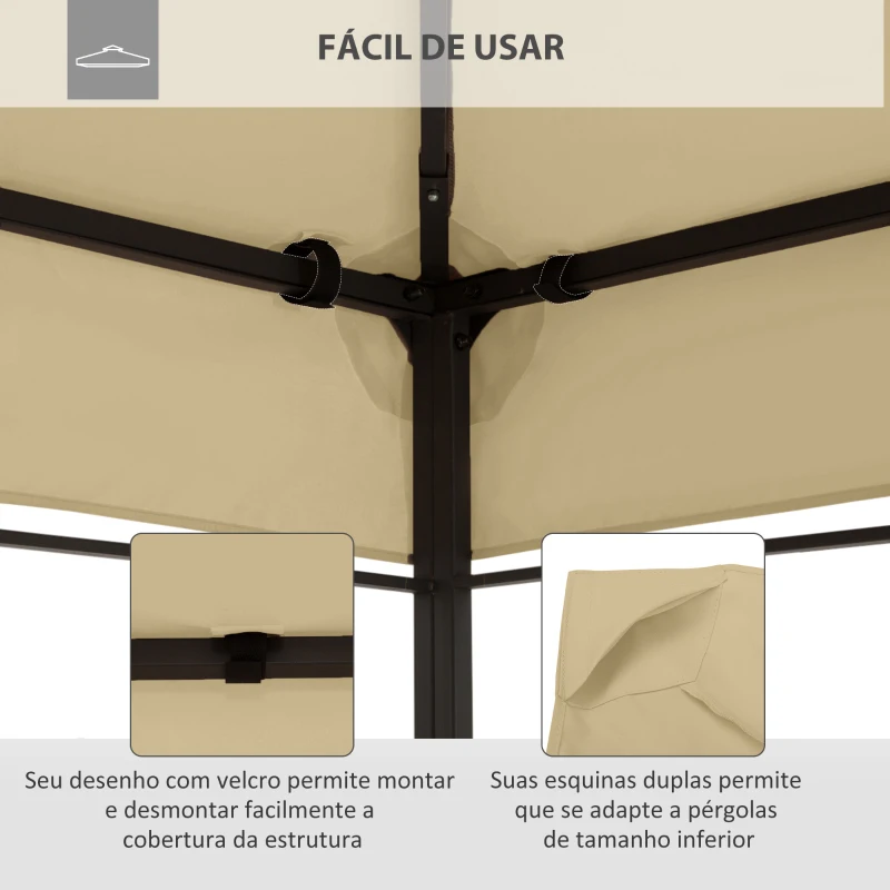 Outsunny Toldo de Substituição 4x3m para Pérgola de Jardim 2 Níveis Respirável com 10 Orifícios de Drenagem Creme