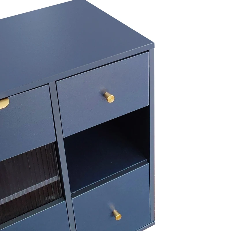 Credenza portaoggetti autoportante con Ante in Vetro e Luci LED, 130×40×80 cm, Blu