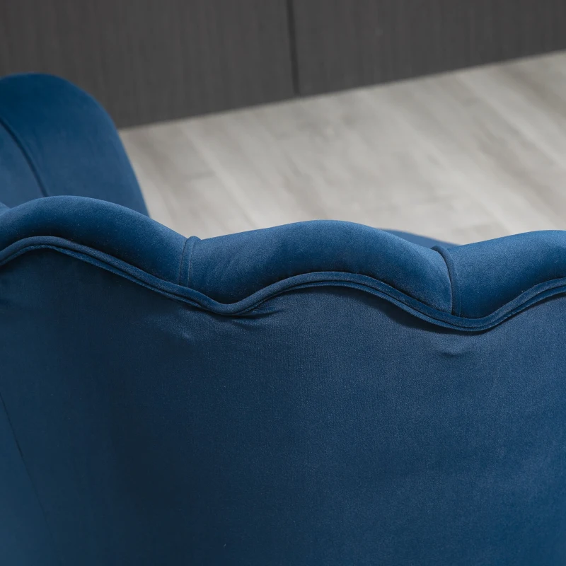 HOMCOM Poltrona Estofada em Veludo Poltrona para Quarto com Encosto em Forma de Concha e Pernas Douradas 76x67x74 cm Azul