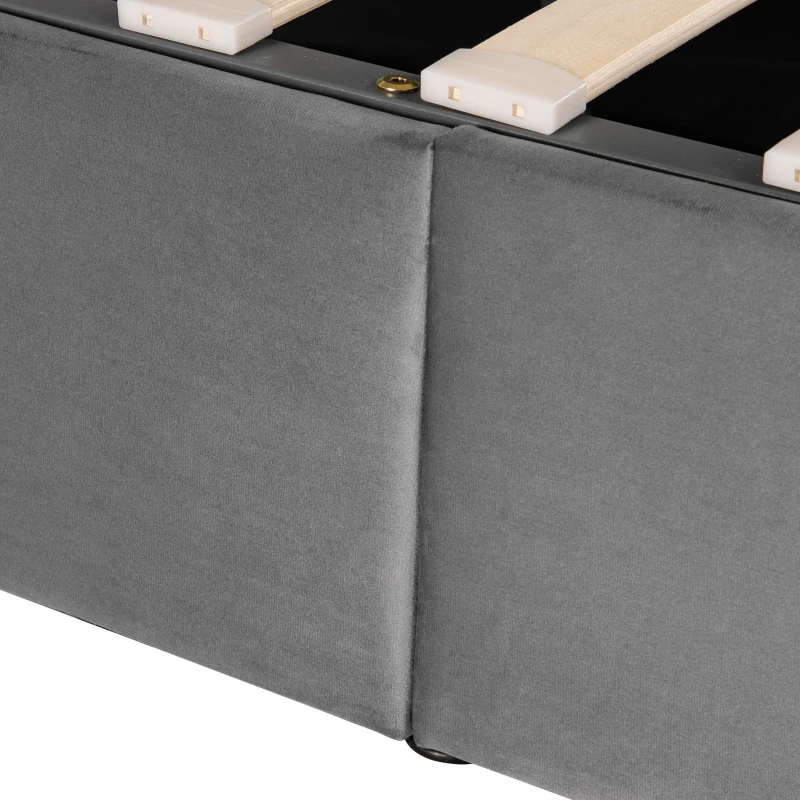 Cama tapizada con almacenamiento hidráulico y cabecero ajustable en altura, sin colchón, 140 x 200 cm, Gris