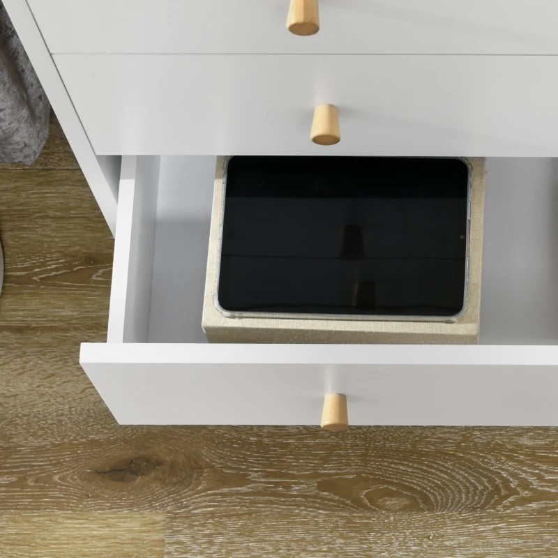 HOMCOM Cómoda com 3 Gavetas com Pés de Madeira de Pinho para Sala de Estar Escritório 80x30x80 cm Branco e Madeira