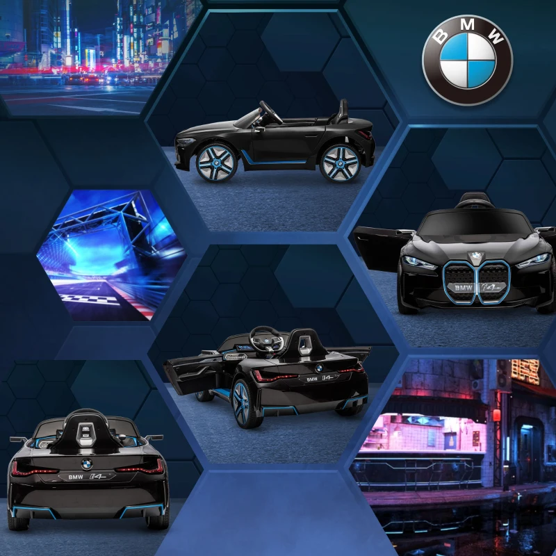 HOMCOM Masina electrica pentru copii licenta BMW telecomanda claxon faruri negru rosu albastru pentru copii pentru plimbare pentru distractie echilibru(m-8)