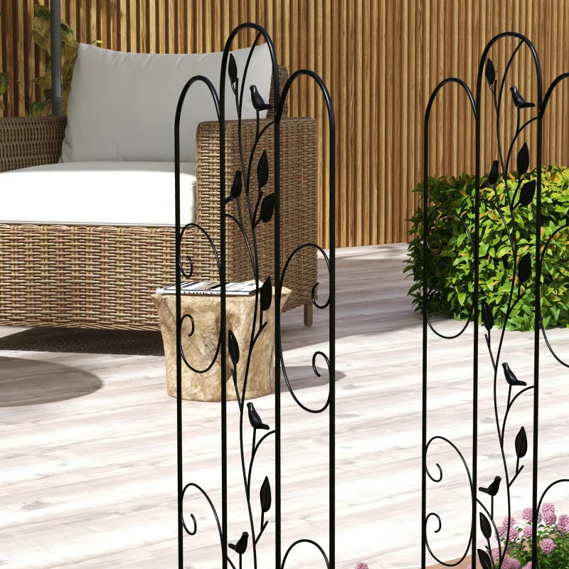Outsunny Conjunto de 4 Treliças de Jardim Suportes para Trepadeiras de Aço para Plantas e Decoração Pátio Terraço 40x106 cm Preto