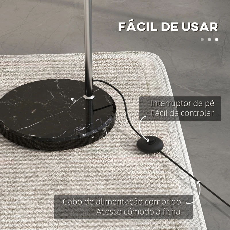 HOMCOM Candeeiro de Pé em Forma de Arco com Altura e Comprimento Ajustáveis com Interruptor de Pé 110-115x30x170-180 cm Prata e Preto