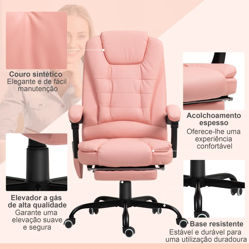 Vinsetto Cadeira de Massagem com 7 Pontos de Massagem Reclinável com Apoio para os Pés e Controlo Remoto 67x67x111-121 cm Rosa
